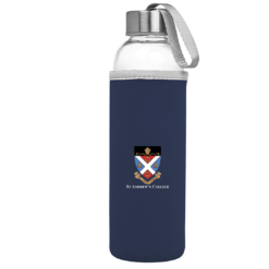 St Andrew's College Glass Water Bottle with Sleeve
